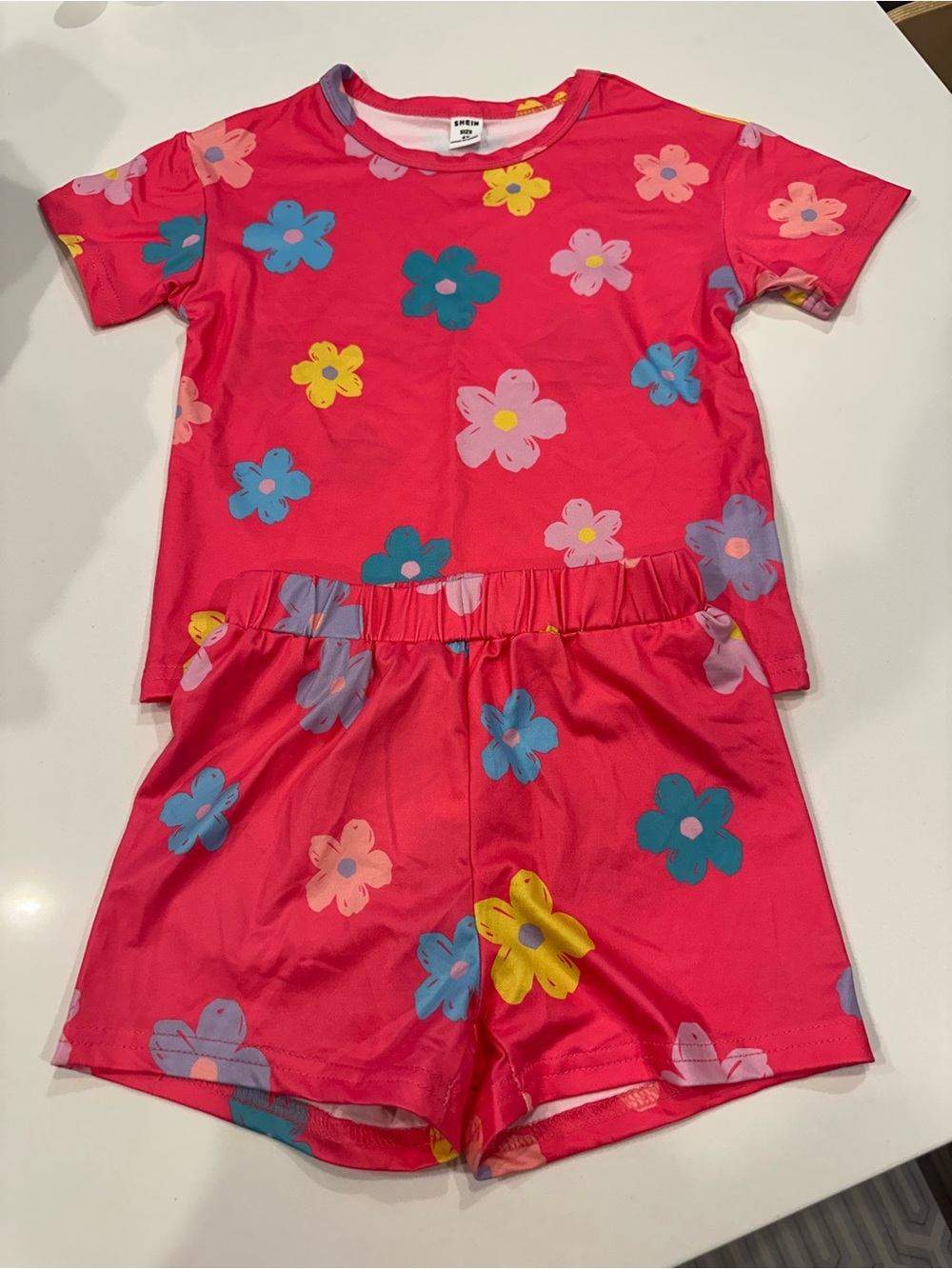 SHEIN Hot Pink Floral Short Pajama Set